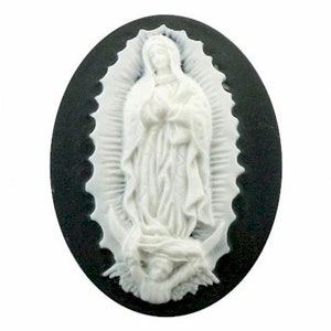 40x30mm Our Lady of Guadalupe Resin Cameo Virgin Mother Mary Black White  cabochon jewelry finding loose unset religious jewelry 10c