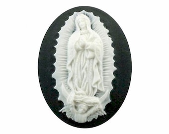 40x30mm Our Lady of Guadalupe Resin Cameo Virgin Mother Mary Black White  cabochon jewelry finding loose unset religious jewelry 10c