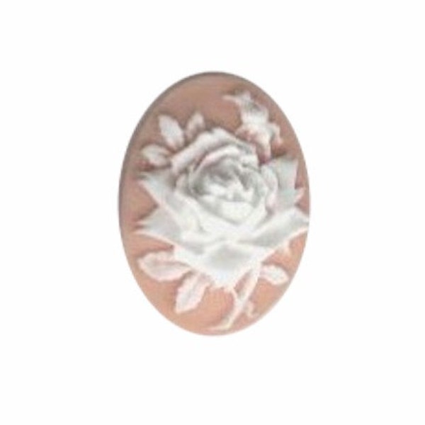 Pink and White Rose Resin Cameo cabochon 25x18 jewelry finding 369q