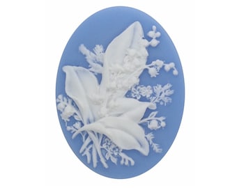 1pc cameos 40x30mm lily of the valley resin cameo flower bouquet cabochon Blue white diy plastic wedding favor supplies jewelry supply S4075