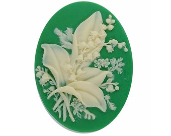 lily of the valley irish green cameo resin cabachon 1pc 40x30mm large oval flower embellishment cabochon plastic wedding favor supply 18c