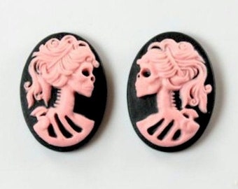 millennial pink halloween creepy cute 18x13mm pair skull Lolita Skeleton Resin Cameo Black Pink Goth Skeleton Zombie Theme 836x