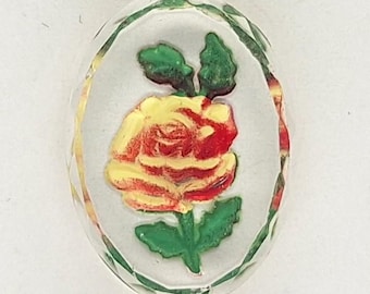 18x13mm Vintage German Glass Intaglio Yellow orange Rose Cameo Cabochon J145