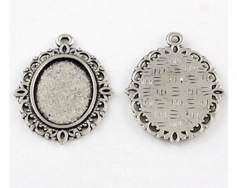 Antiqued Silver 18x13mm Cameo Pendant Setting frame or mount with Ring use with cameos cabochons or gem stones 882x