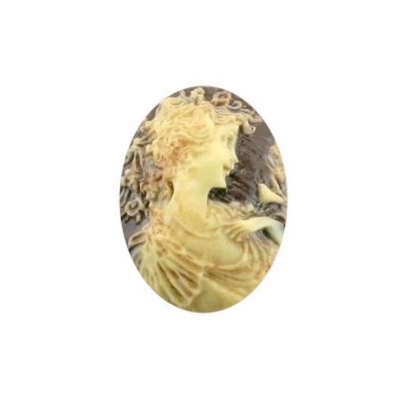 25x18 cabochon Antiqued Brown cameo Woman with Bird Resin Cameo loose unset plastic stone 345x