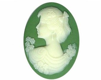 female cameo ( eclectic selection) 40x30mm resin cameos green cameo victorian lady cabochon jewelry finding  irish green lassie maiden 853q