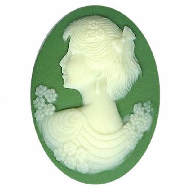 Camafeo femenino (selección ecléctica) 40 x 30 mm camafeos de resina camafeo verde dama victoriana cabujón pieza de joyería lassie doncella irlandesa verde 853q