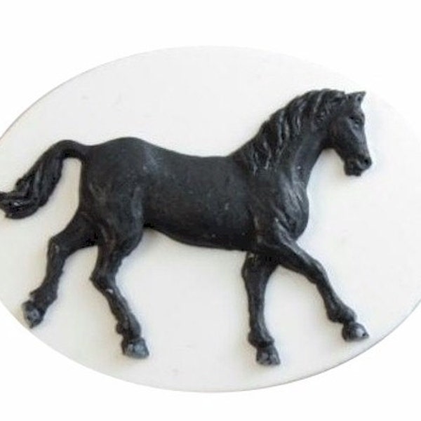 black horse cameo equestrian horse cabochon 40x30mm flat back resin cab cameo jewelry supply pony farm aniamal horse lover gifts   892x