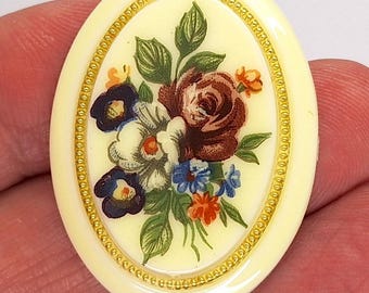 ヴィンテージ ガラス フローラル カメオ 40 x 30 mm デイジー フラワー