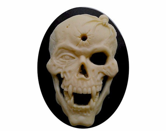 20 BLACK SKELETON CAMEO CABOCHONS-GOTHIC-RESIN-SKULL//HEAD HALLOWEEN JEWELLERY