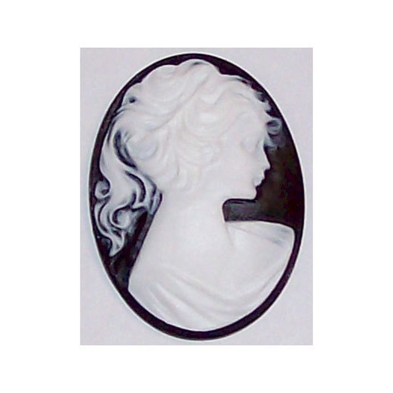 1pc silhouette cameo 40x30mm resin cameo victorian profile cameo Black White ponytail girl indie jewelry findings cameo jewelry suppy 112a image 1