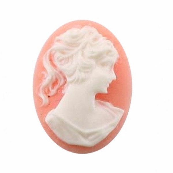 pink white victorian cameo 25x18mm silhouette Cabochon Ponytail Girl resin romantic cameo jewelry supply findings pastel goth 116a