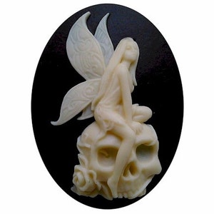 40x30mm mystical medieval cosplay fairy sitting on skull oval cameo cabachon for chunky jewelry or gothic halloween  style supply 1 pc 824x