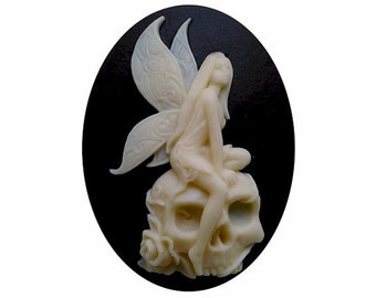 40x30mm mystical medieval cosplay fairy sitting on skull oval cameo cabachon for chunky jewelry or gothic halloween  style supply 1 pc 824x