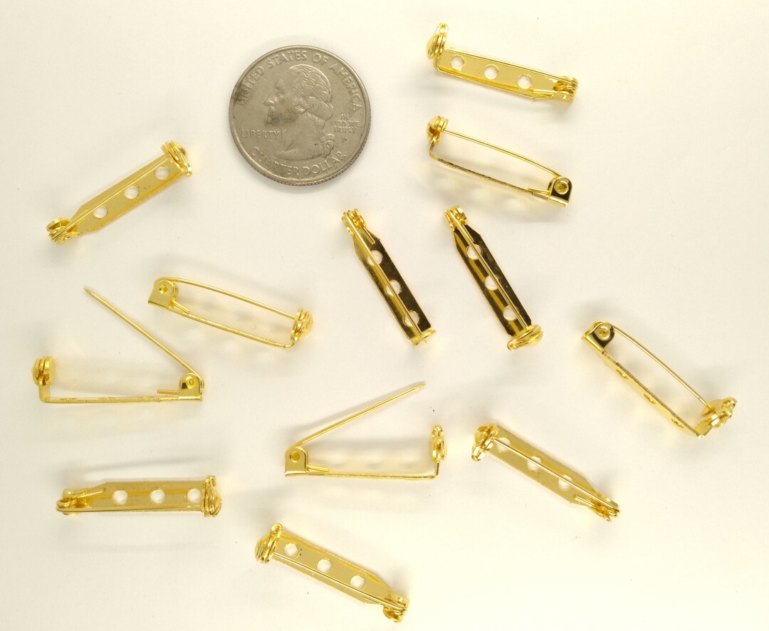 12pcs of 1 Inch Gold Bar Pins Brooch Pin Back Jewelry Finding Glueable