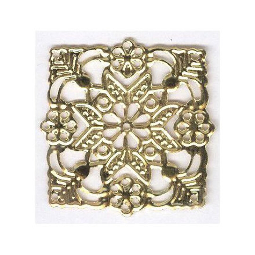10pcs Filligree Stamping Gold Square Filigree Finding Gold Plated