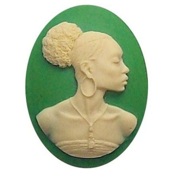 DIY sorority gift supply Ethnic Cabachon African American Cameo Jewelry 40x30mm spring green resin gem Finding afrocentric black pride  568x