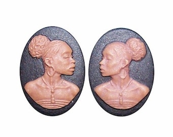 Diy African Ring Cameo African Pendant Cameo Jewelry Parts 18x13 Matched Pair Brown Black Resin Cameos for earrings Jewelry Finding  726x