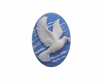 25x18 Blue peace Dove cameo with Olive Branch resin cameo  caboachon embellishment loose unset acrylic stone 258x