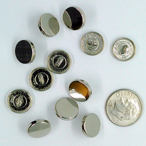 12pc. Pack Silver 11.5mm Flat Top Button Back Glue On Metal Button Shank Button Supply S2210