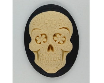 40x30mm Sugar Skull Calavera Mexican Day of the Dead Black cream Resin Zombie Cameo Halloween jewelry skeleton cabochon gothic jewelry  738x