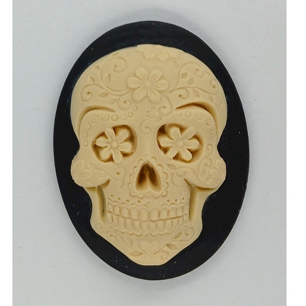 40x30mm Sugar Skull Calavera Mexican Day of the Dead Black cream Resin Zombie Cameo Halloween jewelry skeleton cabochon gothic jewelry  738x