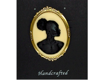 African jewelry for women Black History gift  African American pin for bride and wedding Gold Brooch Black cream Africa Cameo Pin 718x 748x