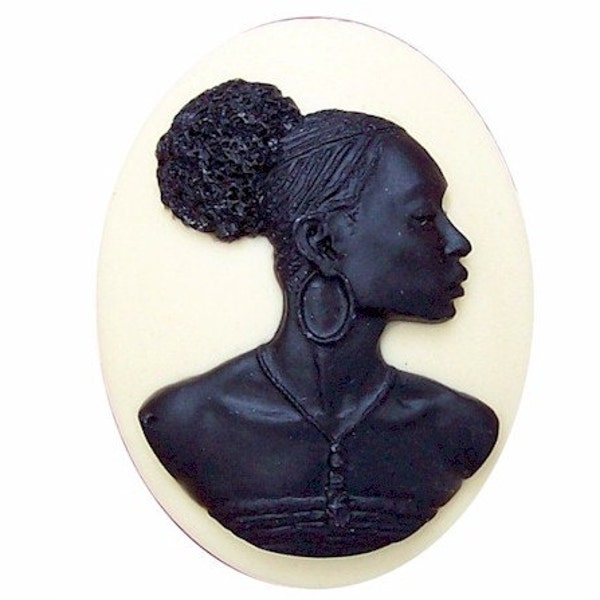 Black Cameo OFF WHITE 40x30mm Afro Centric tribal jewelry Africa cabochon African American woman Blackamoor black history ethnic women 718x