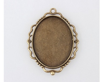 Engaste de camafeo de bronce antiguo de 40 x 30 mm, montura de cabujón o marco con anillo, accesorios de joyería para collar y colgante con camafeo, suministro de joyería con camafeo S2125