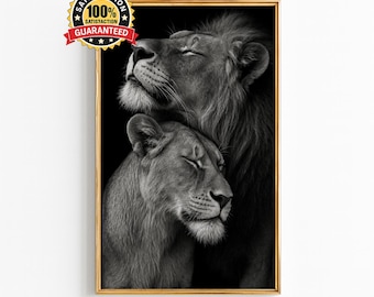 Lion Couple Wall Art, Black and White Lion Photography, Lion Love Art, Minimalist Animal Decor, Wildlife Portrait, Digital Download