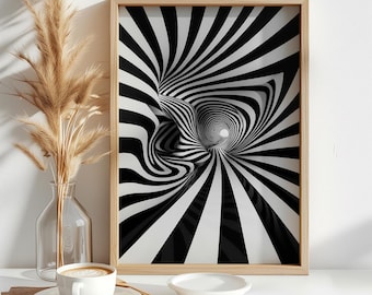 Black and White Abstract Wall Art, Optical Illusion Geometric Digital Print