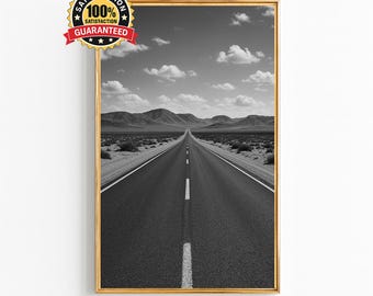 Desert Road Black and White Wall Art – Minimalist Landscape Photography Print, Open Highway Poster, Travel Adventure Digital Download