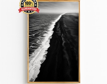 Black and White Ocean Wall Art, Minimalist Beach Waves Digital Photography Print
