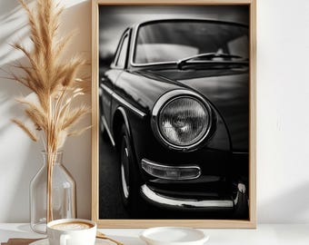 Black and White Classic Car Wall Art, Vintage Automotive Photography Print