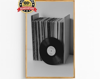 Black and White Vinyl Record Wall Art, Retro Music Minimalist Photography Print