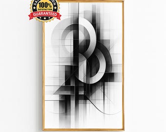 Geometric Abstract Wall Art, Black & White Modern Print, Minimalist Line Art, Contemporary Home Decor, Digital Download