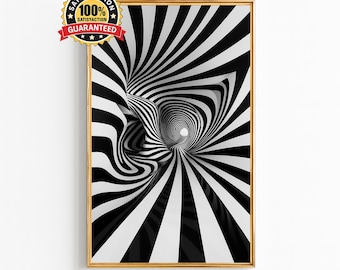 Black and White Abstract Wall Art, Optical Illusion Geometric Digital Print
