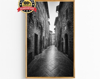 Old European Street Photography, Black and White Wall Art, Historic Alley Print, Vintage Architecture Decor, Travel Printable Poster
