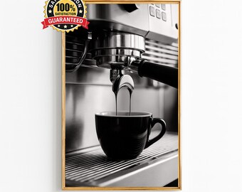Schwarzweiss-Kaffee-Wand-Kunst, Espresso-Maschine-minimalistischer Küchen-Druck