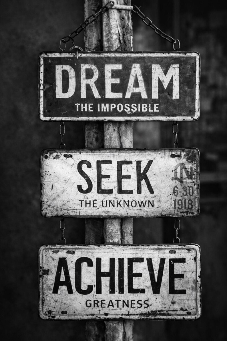 Motivational Wall Art Dream Seek Achieve, Black and White Quote Print ...
