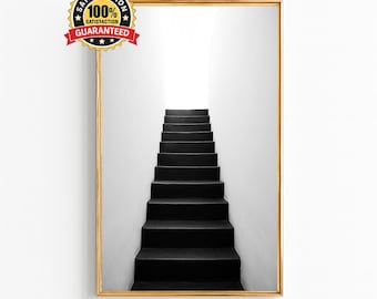 Minimalist Black Staircase Wall Art – Modern Architectural Photography Print, Black and White Stairs Artwork, Digital Download