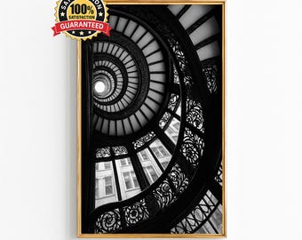 Black and White Spiral Staircase Wall Art, Architectural Photography Print, Geometric Minimalist Decor, Modern Interior Art