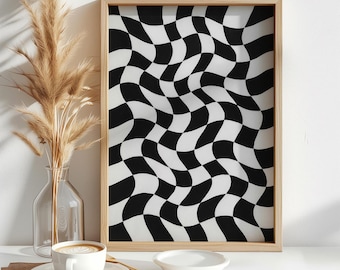 Optical Illusion Wall Art – Black and White Geometric Abstract Print, Modern Digital Download, Op Art Home Decor, Grayscale Edgy Art