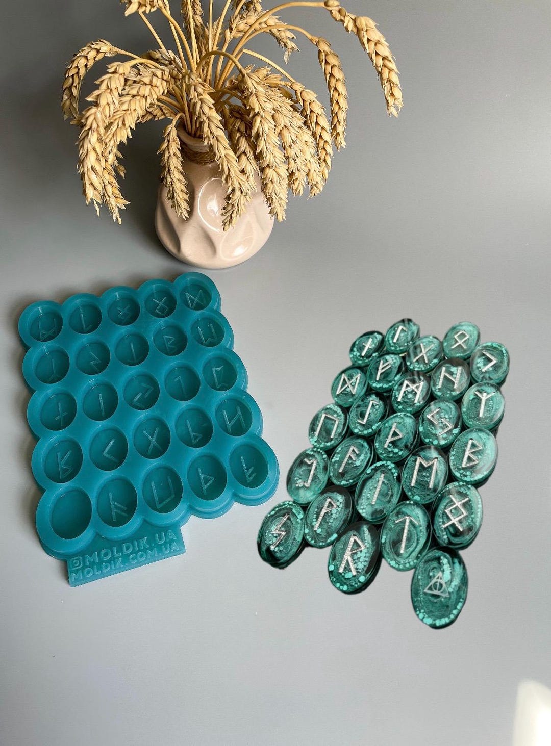 Runes Silicone Mould 24 Plus One Blank 25 Stones for Epoxy Resin Craft ...