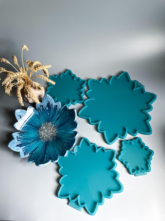 Silicone mold Big Flower for resinart - Large Glossy Mould for epoxy resin Etageres Set Tray Coaster mold resin fluid art DIY Craft Mold