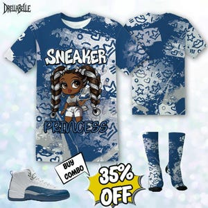 AJ 12 French Blue Sneaker Princess 3D Jacket, T-Shirt, Sweatshirt, Hoodie, Socks, Hat Outfit To Match Sneaker