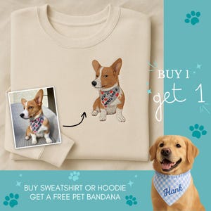 Custom Dog Portrait Embroidered Sweatshirt, Image Digitizing, personalized gift, Pet Embroidery, Digitizing Service, Cat Lover