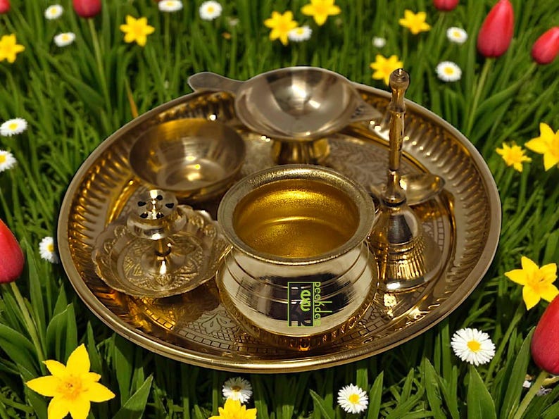 Brass Pooja Thali Set, Traditional Prayer, 6in Aarti Plate - Etsy
