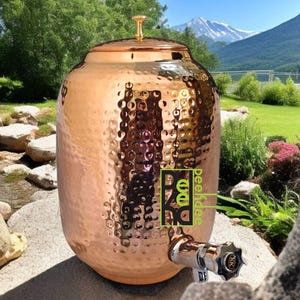 Pure Copper Water Dispenser 4L/8L/12L/16L Handcrafted Pitcher Hammered Design Ayurveda Health Benefits Tanki Vessel
