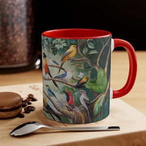 Birds Accent Mug, Colorful Coffee Cup for Nature Lovers, Tropical Paradise Tea Mug, Exotic Birds Ceramic Mug, Tropical Decor Gift,
